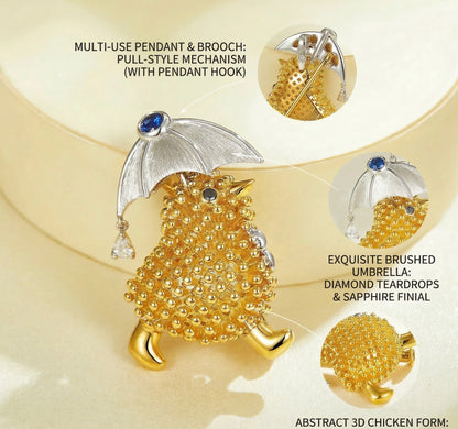 Chick with Umbrella Pendant & Brooch, 18K Gold, view 3