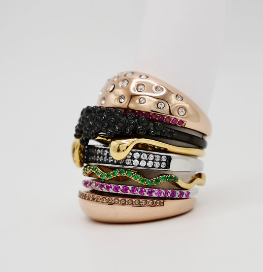18K Rose, Yellow and White Gold Filled Stacked Caviar Hamburger Ring, Hypoallergenic, Waterproof and Tarnish Resistant | Nadine Ghosn style | Drake jewelry | Justin Bieber jewelry | Beyonce jewelry | novelty fun fine jewelry | by Disco Marshmallow
