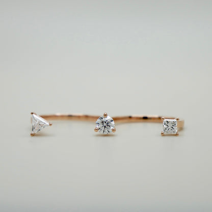 Gold Princess, Triangle and Round Diamond Double Ring, 18K Gold