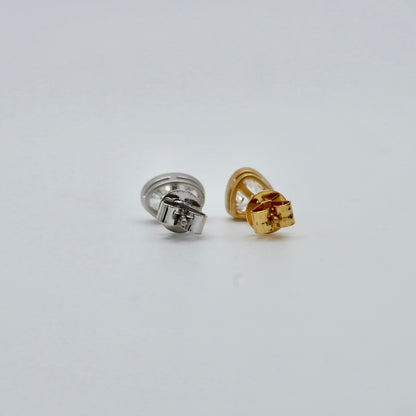 Mismatched Champagne Heart and White Oval Lab Diamond Bezel Studs in 14K or 18K Matte Gold