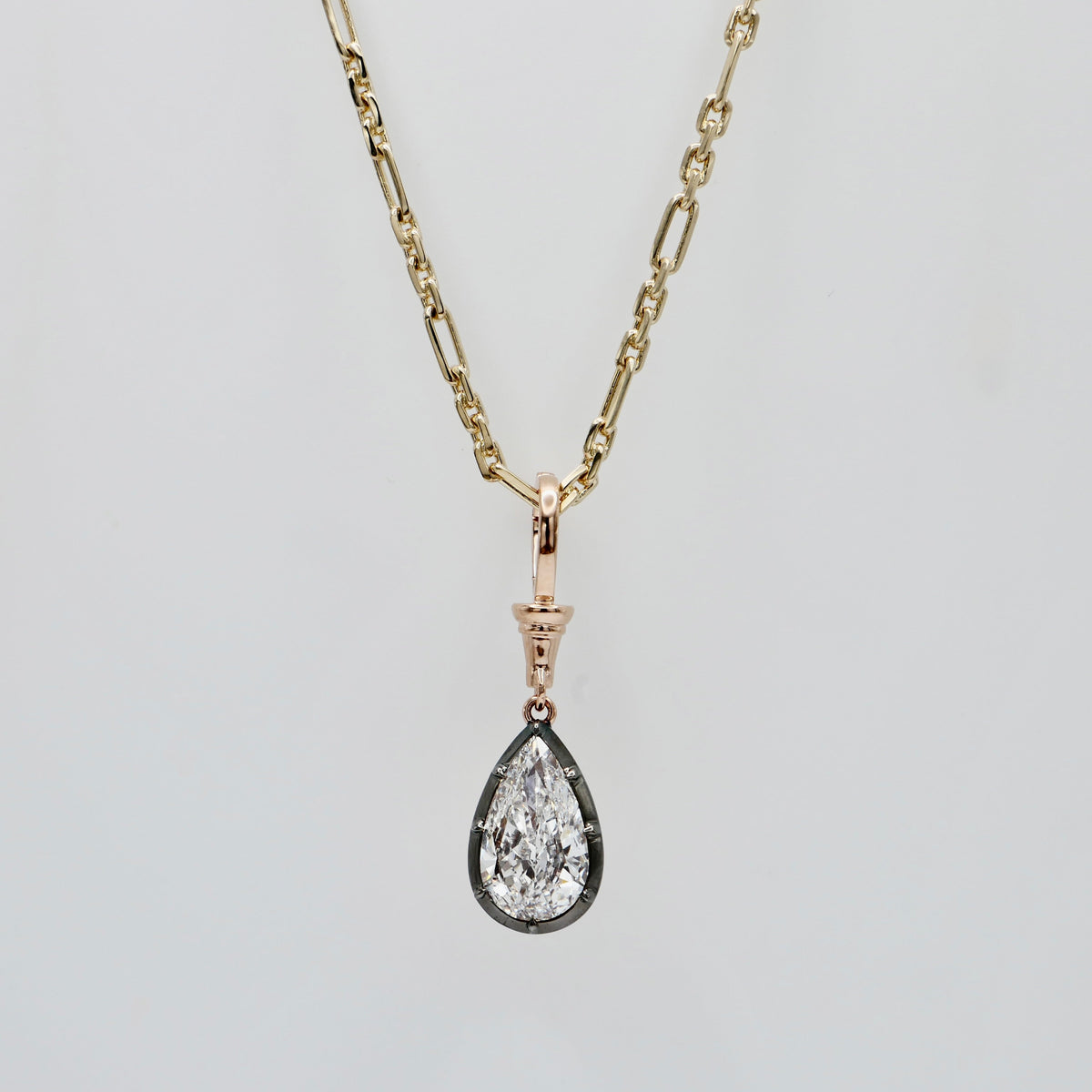 Georgian Victorian Diamond Pear Art Deco Ball Chain Pendant
