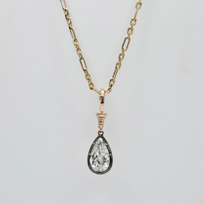 Georgian Victorian Diamond Pear Art Deco Ball Chain Pendant