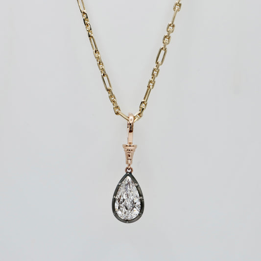 Georgian Victorian Diamond Pear Art Deco Ball Chain Pendant