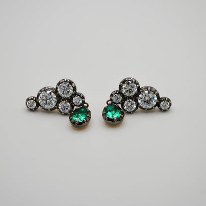 Georgian Victorian Climbing Collet Emerald and Moissanite Stud Earrings, view 3