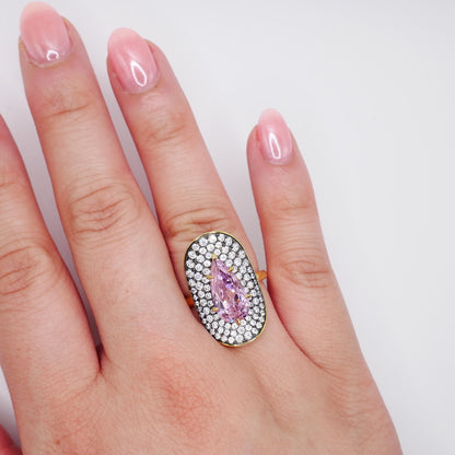 Pink Pear Moissanite Cocktail Ring, 18K Gold Filled, view 6