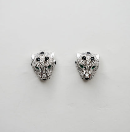 Pave Diamond Panther Earrings, 18K Gold, view 4