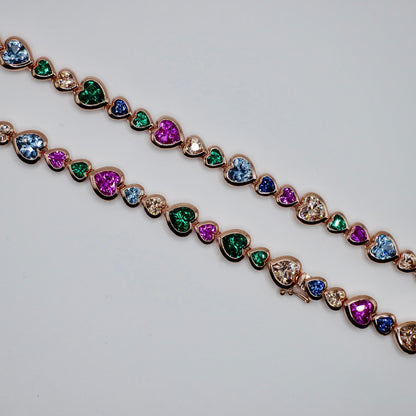 Rainbow Heart Tennis Necklace in 18K Gold Filled or 14K/18K Solid Gold, view 2