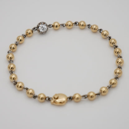 Ball Chain Georgian Victorian Bracelet with Moissanite or Lab Diamond