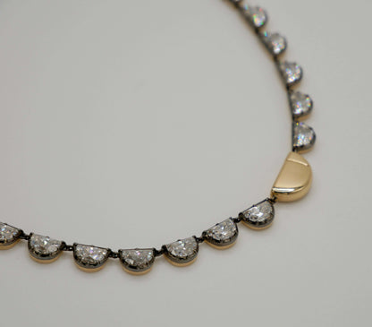 Georgian Victorian Riviere Scalloped Half Moon Collet Tennis Necklace, view 10