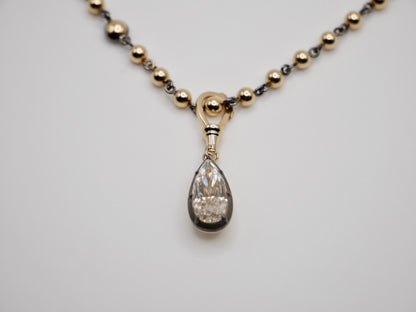 Georgian Victorian Ball Chain Elongated Pear Moissanite or Diamond Pendant, 14K Gold, view 6
