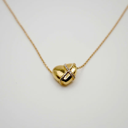 Moissanite Sculpted Heart Rope Chain Necklace, 18K Gold