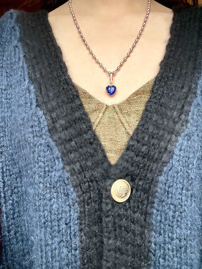Georgian Victorian Ball Chain Heart Sapphire Pendant, 18K Gold, view 7