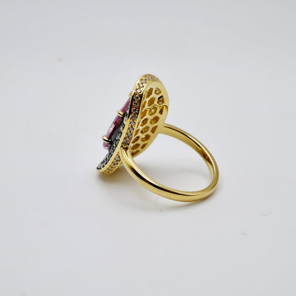 Pink Pear Moissanite Cocktail Ring, 18K Gold Filled, view 4