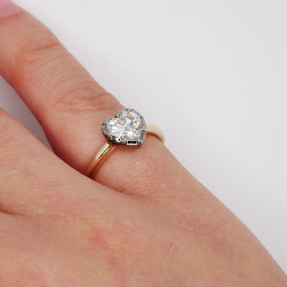 Georgian Victorian Heart Shaped Moissanite and Gold Collet Button Back Ring, view 8