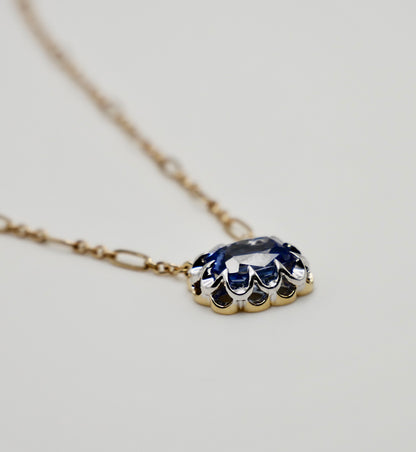 Elongated Cushion Lab Grown Sapphire Gold Trombone Chain Necklace, 18K Gold, view 3