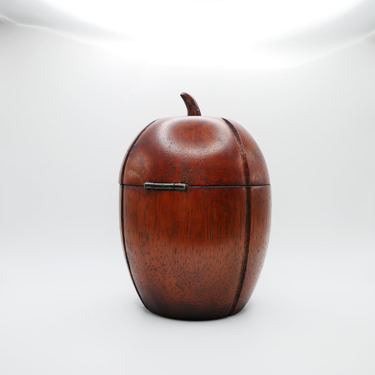 Fruitwood melon tea caddy with hinged lid and warm honeyed patina, English treen c.1800