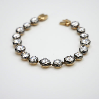 18K Gold Filled, 5 to 15 Carat Moissanite Riviere Georgian Victorian Button Back Collet Bracelet | Jessica McCormack style | Fred Leighton inspired | Zendaya engagement ring style | Zoe Kravitz jewelry | Georgian Victorian antique inspired jewelry | by Disco Marshmallow