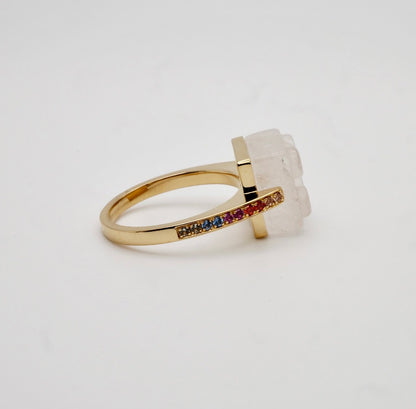 Building Block Ring with Quartz and Rainbow Sapphires, view 3