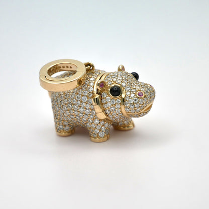 Baby Hippo Locket Pendant, Yellow Gold, view 9