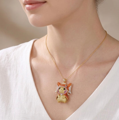 Pikachu in Magikarp Poncho Pendant Pavé Moissanite Sapphire, view 3