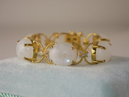 Pebble Cabochon Sicilian Moonstone and Moissanite Rope Bracelet, view 2