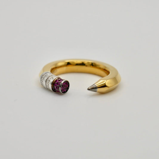 18K Gold Filled Pencil Ring with Moissanites and Lab Rubies