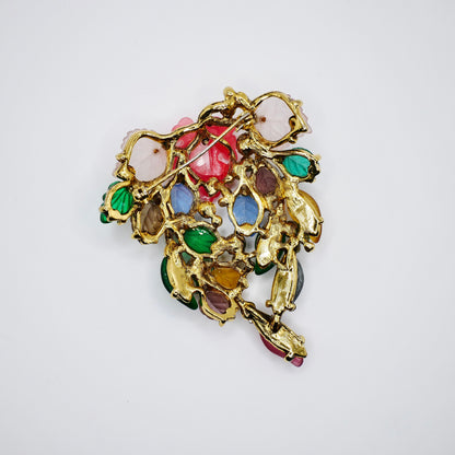 Vintage Gold Plated Tutti Frutti Carved Glass Leaf Brooch Art Deco Inspired, 18K Gold, view 4