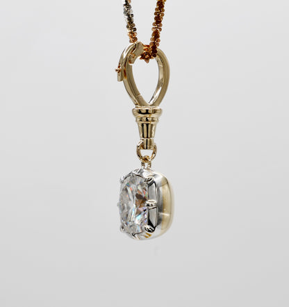Georgian Victorian Ball Chain Cushion Lab Diamond or Moissanite Pendant, view 3