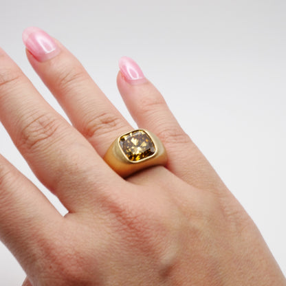 Cushion Cut Lab Grown Champagne Diamond Puff Ring, 18K Gold, view 5