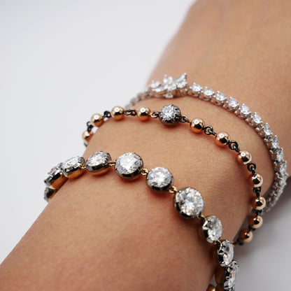 5 to 15 ct Georgian Victorian Solid Gold Riviere Moissanite Button Back Collet Bracelet, view 14