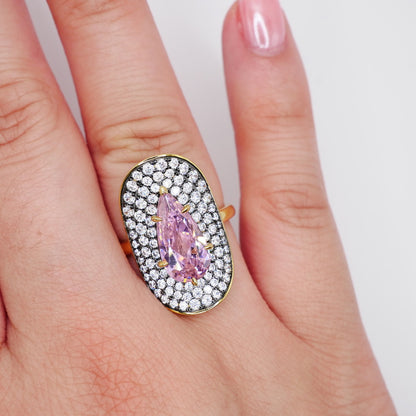 Pink Pear Moissanite Cocktail Ring, 18K Gold Filled, view 8