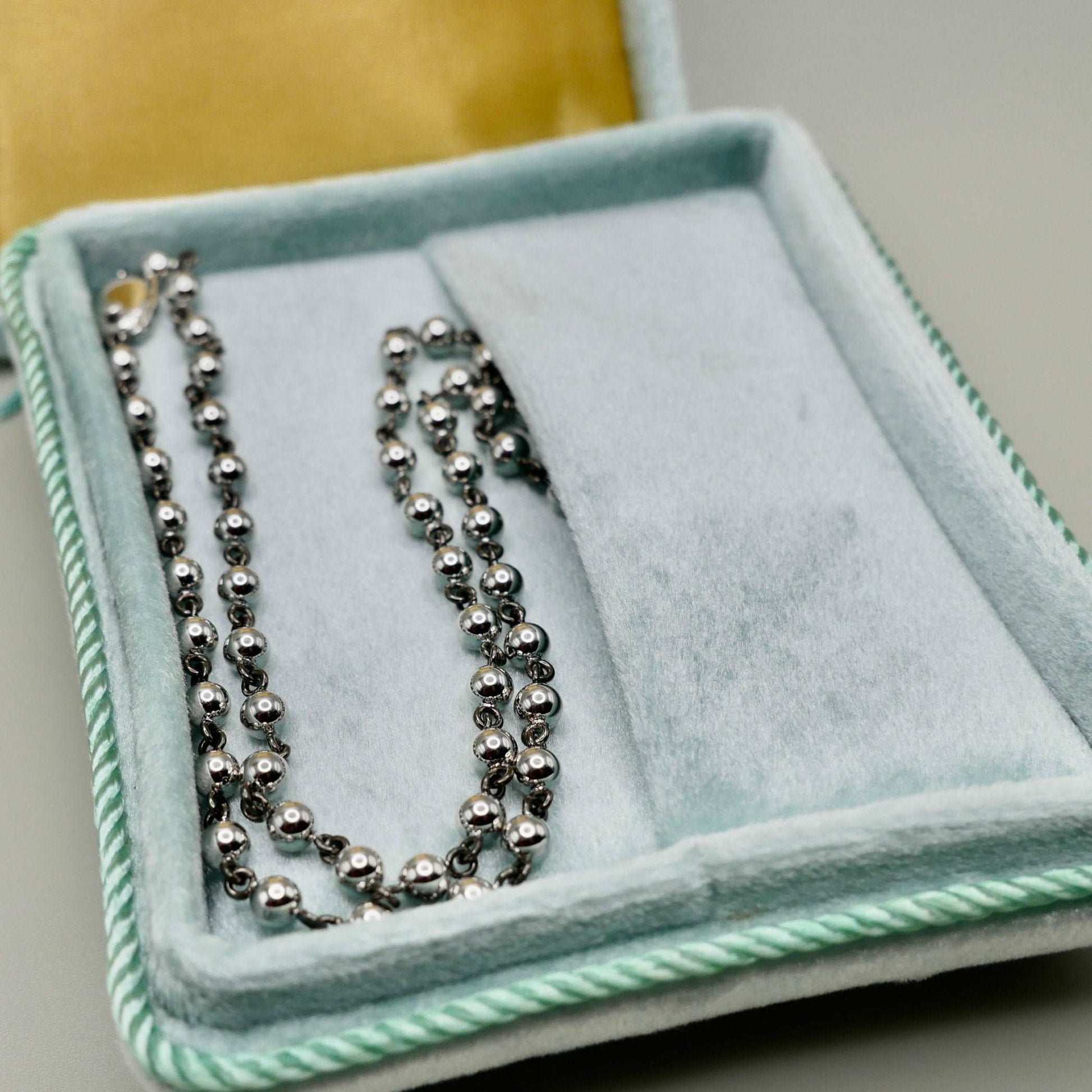 Georgian Victorian Art Deco Ball Sphere Chain Necklace, 4 mm, view 11