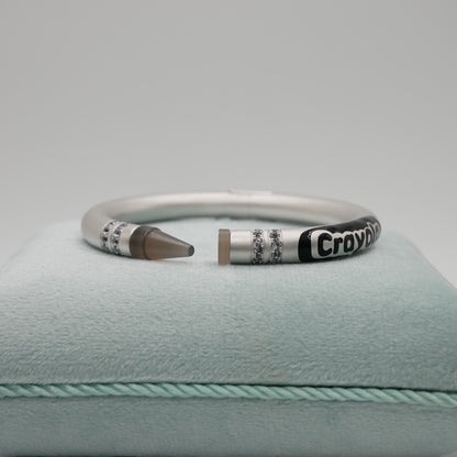 Customizable Crayon Bracelet with Grey Agate and Moissanites, Gold Filled, view 5