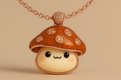 Opal Mushroom Pendant with UwU Face, view 3