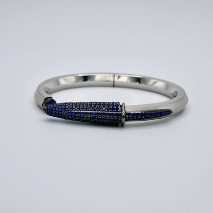 Pen Bangle with Lab Grown Blue Sapphire Pavé, 18K White Gold Filled