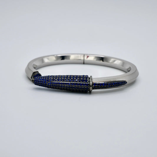 18K White Gold and Blackened Gold Filled Pen Bangle Bracelet with Lab Grown Blue Sapphire Pavé, Fun Jewelry, Wearable Art, Statement Bracelet