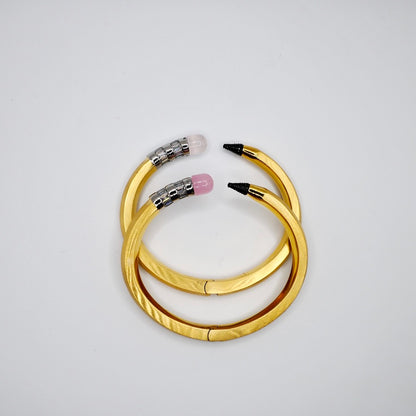Pencil Bangle with Moissanite and Pink Nephrite, 18K Gold Filled, Ready to Ship