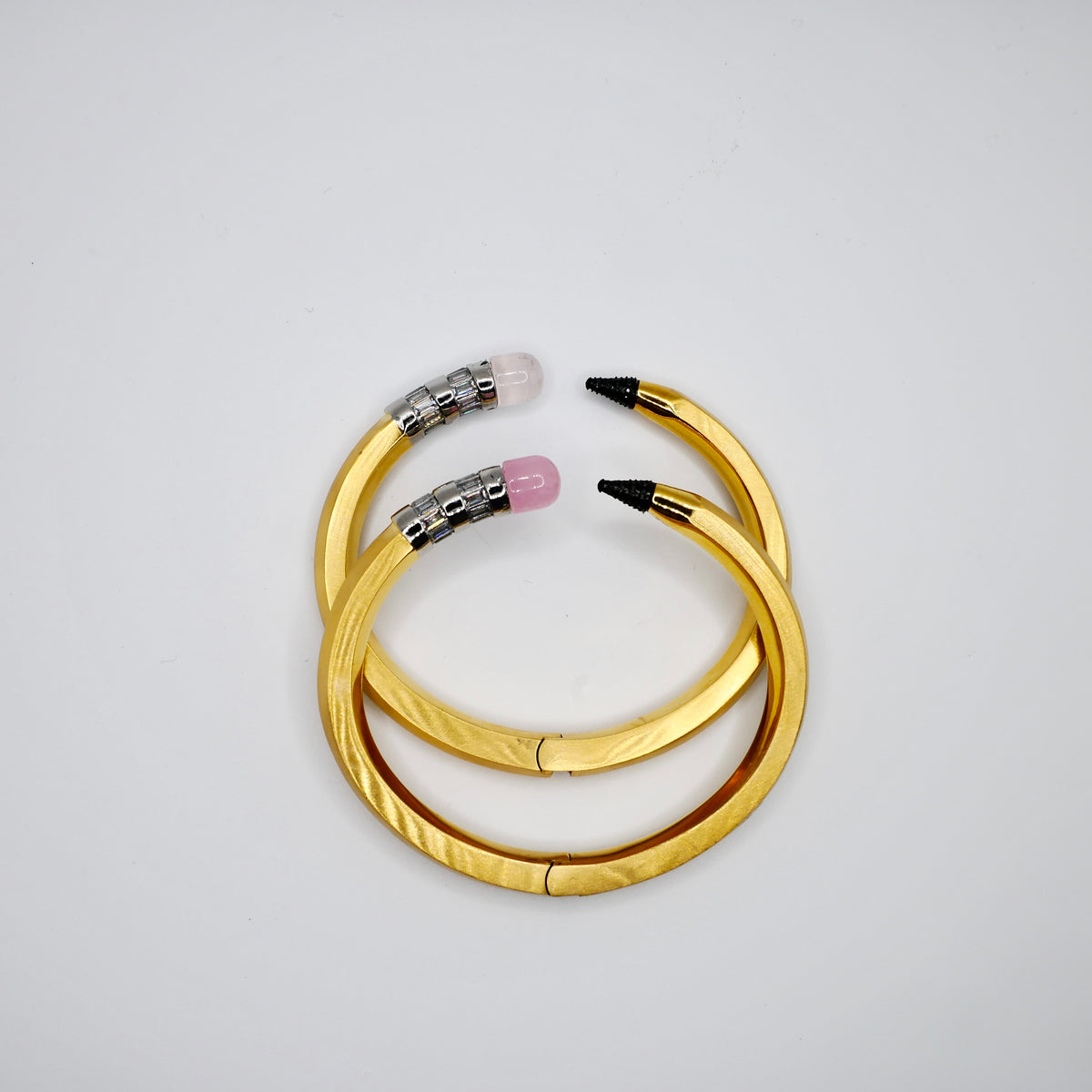 Pencil Bangle with Moissanite and Pink Nephrite, 18K Gold Filled, Ready to Ship