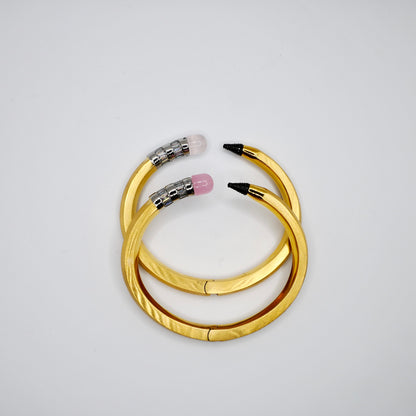 Pencil Bangle with Moissanite and Pink Nephrite, 18K Gold Filled, Ready to Ship