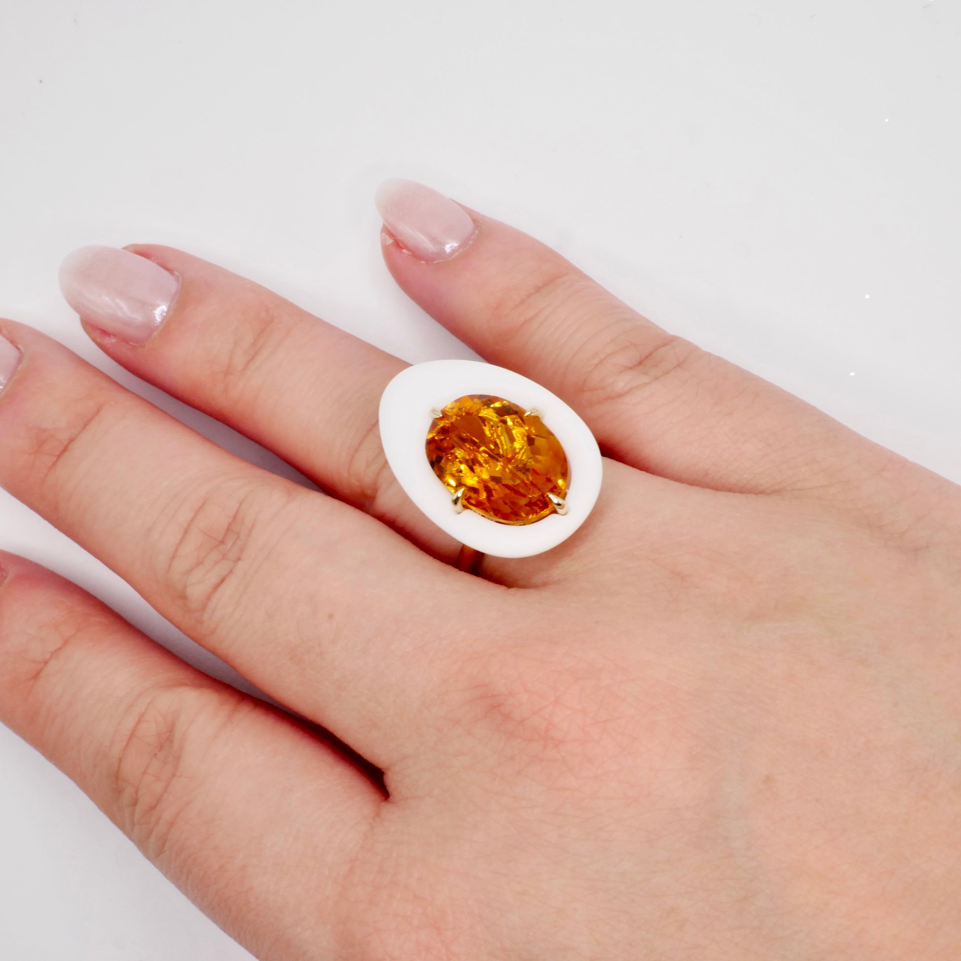 Natural Citrine Porcelain Egg Ring in 14K Yellow Gold | Statement Cocktail Ring | November Birthstone | by Disco Marshmallow