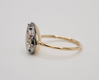 Georgian Victorian Tilted Pear Ring, Lab Diamond or Moissanite, 14K Gold, view 9