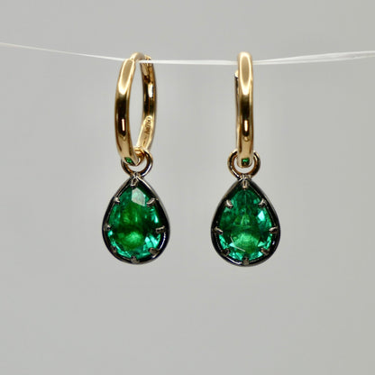 Pear Cut Emerald Georgian Victorian Gold Earrings, 18K Gold