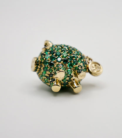 Baby Piggy Bank Charm Pendant with Lab Grown Emeralds, 9K Gold, view 5
