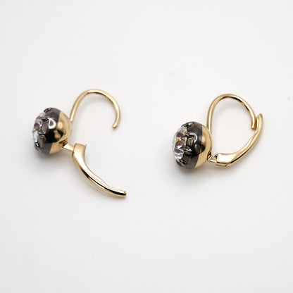 Round Moissanite Georgian Victorian Gold Earrings, 14K Gold, view 4