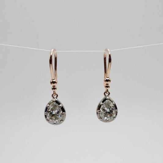 2 Ct Pear Moissanite Hook Drop Earrings in 14K Rose Gold and Blackened Gold