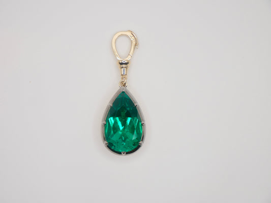 Georgian Victorian Ball Chain Pear Emerald Pendant, 18K Gold, 6 Ct, view 2