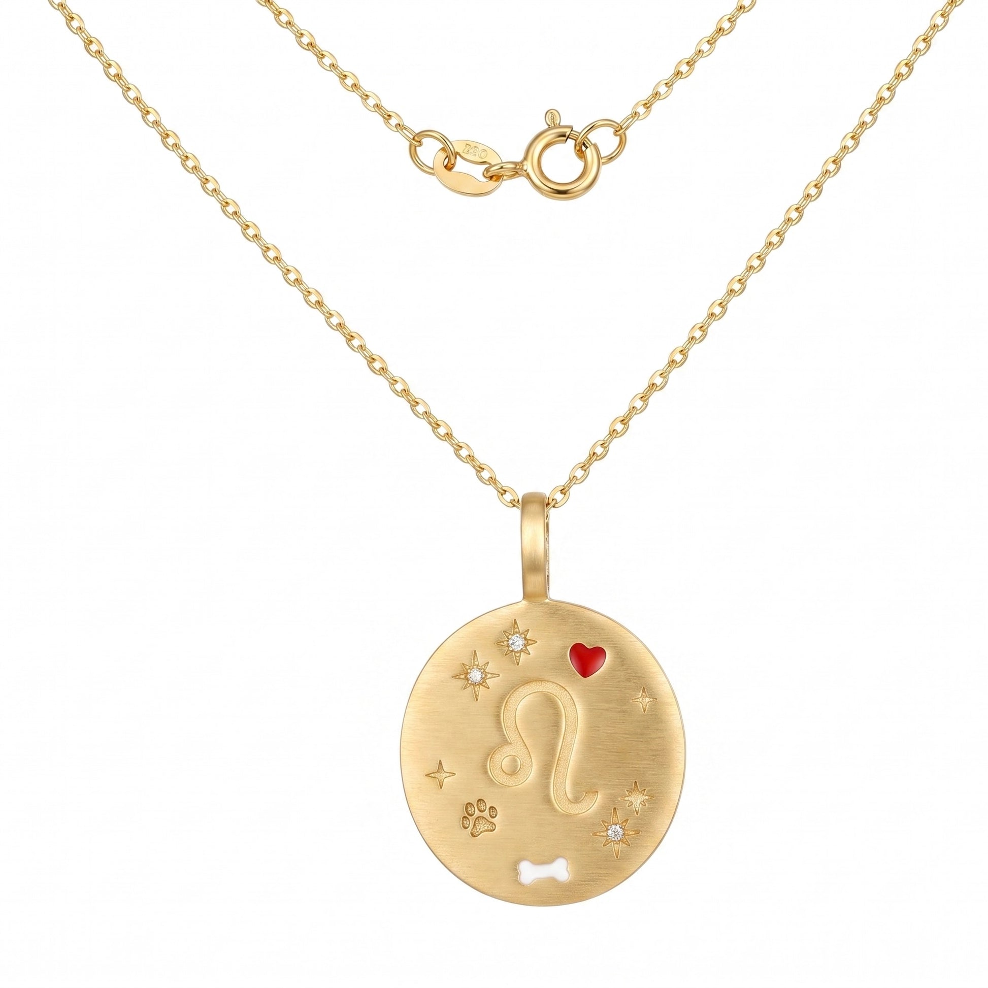 Custom pet portrait pendant, hand painted enamel in solid gold, engraved reverse