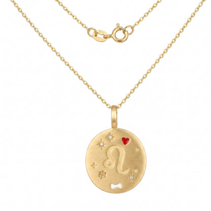 Custom pet portrait pendant, hand painted enamel in solid gold, engraved reverse