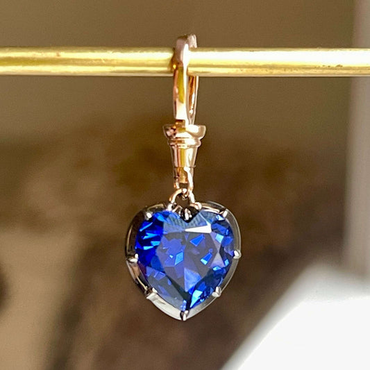 Georgian Victorian Ball Chain Heart Sapphire Pendant, 18K Gold, view 2