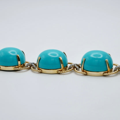 Pebble Cabochon Sicilian Turquoise and Moissanite Rope Bracelet, view 2